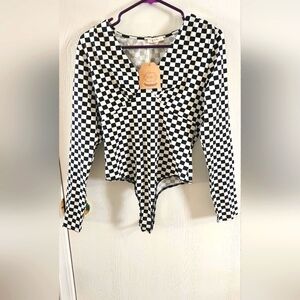 NWT Kori Black and White Checked Bodysuit